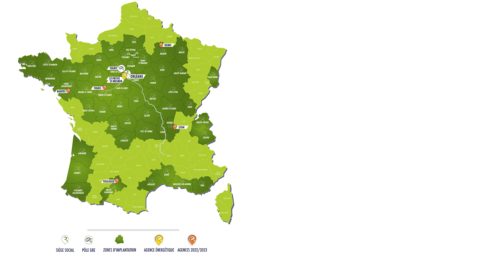 Carte des implantations en France du Groupe Roy Énergie