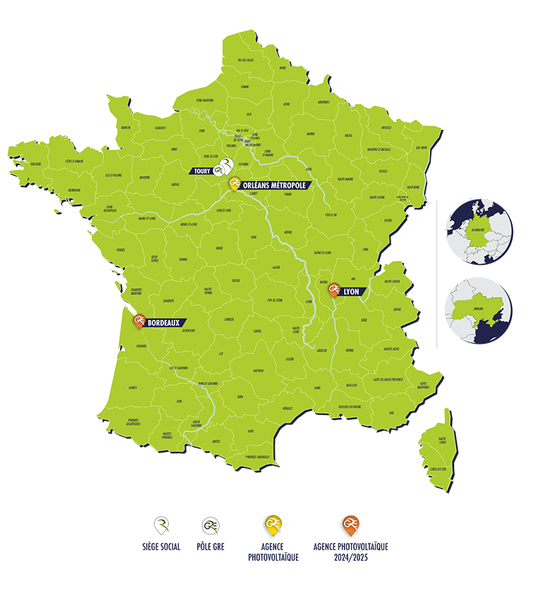 Carte des implantations du Groupe Roy Énergie en France