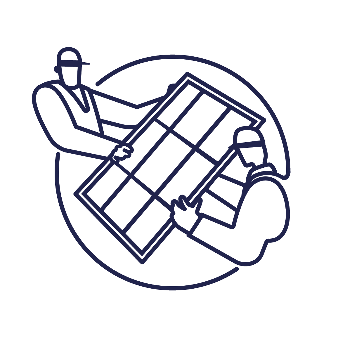 Pictogramme de techniciens mettant en place un panneau solaire